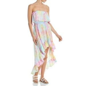 Tiare Hawaii Women's Strapless "Lana" High Low Maxi Dress, Rainbow Multi-Color